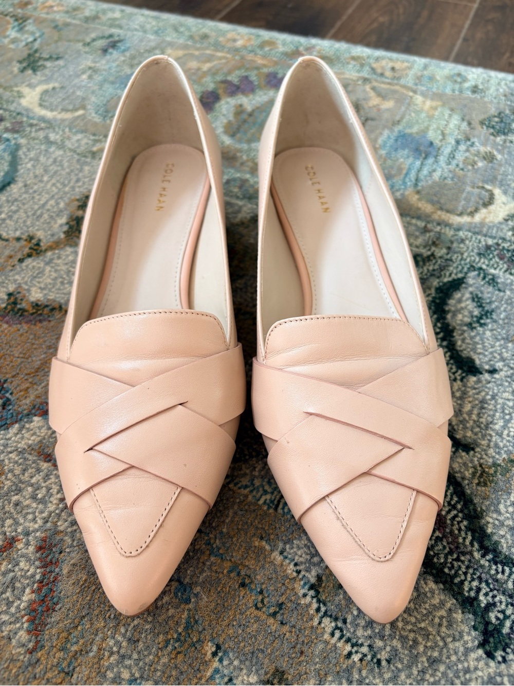 Cole Haan Nude Blush Pink Leather Ballet Flats Low Block Heel Size 8B
